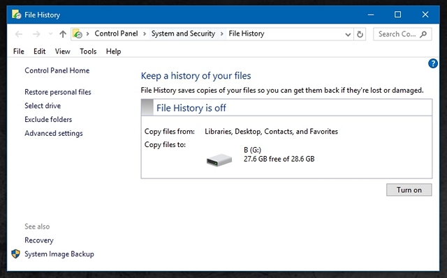 Windows 10 File History