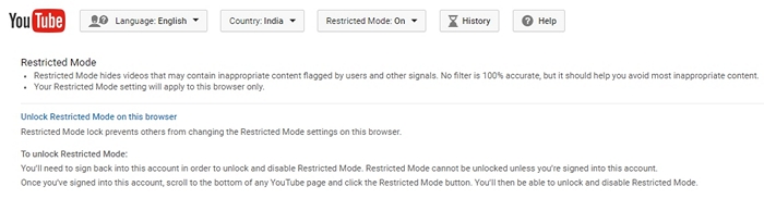 YouTube Restricted Mode Turned On