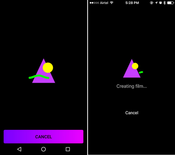 Artisto processing the video on Android (Left) and iOS (Right)