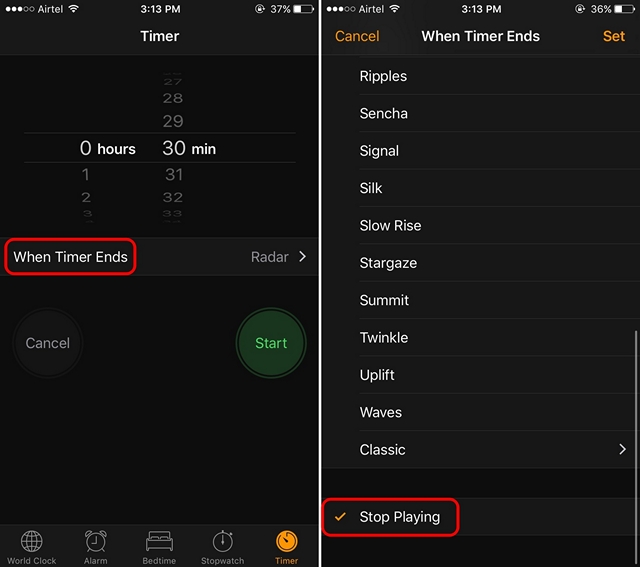 iOS Clock Sleep Timer Music