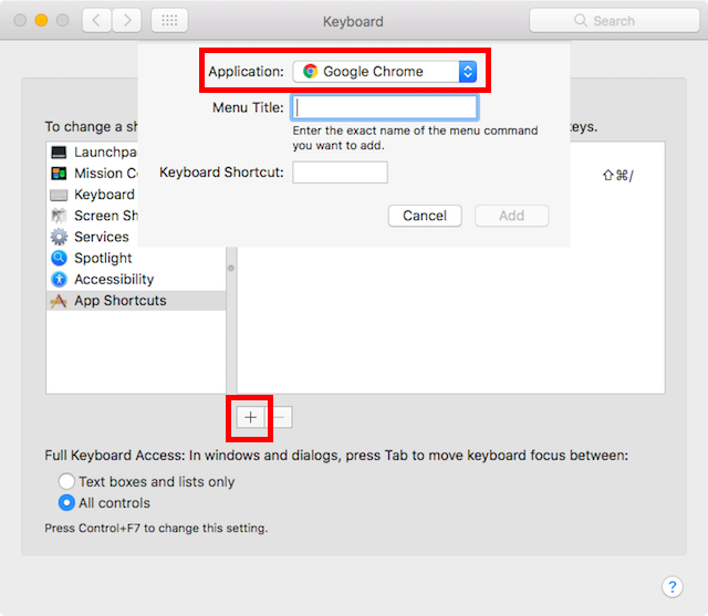 add keyboard shortcut for chrome not working mac