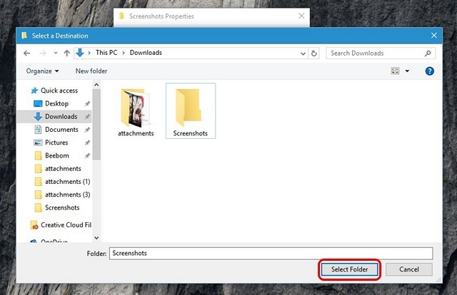 change where screenshots are saved windows 10