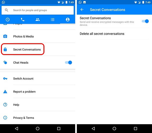 how to find secret conversation on messenger