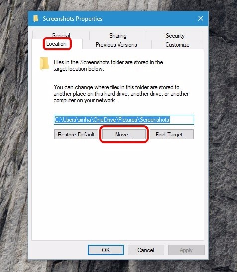 how to change screenshot destination folder in windows 10