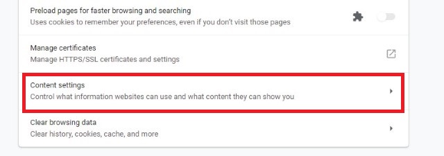 1. Content Settings