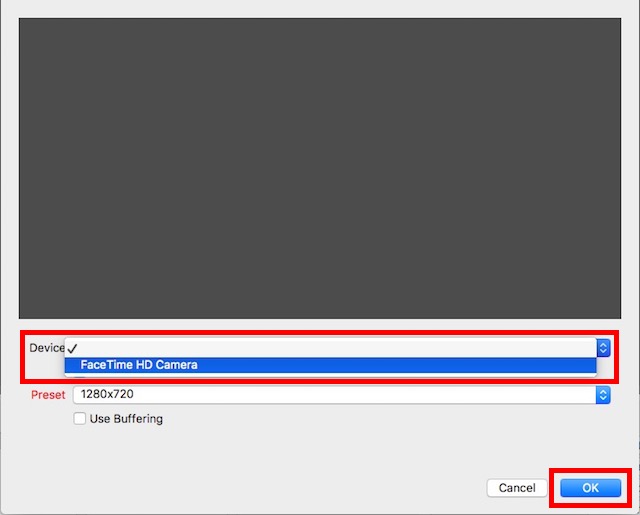 live stream to Facebook pages select FaceTime Camera from drop down