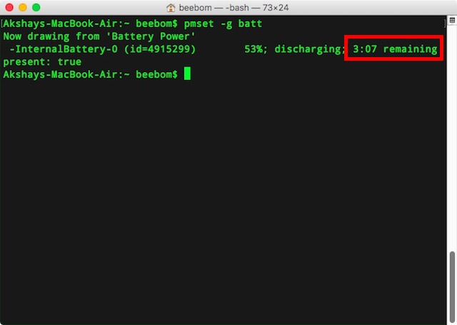 mac terminal commands to check battery life