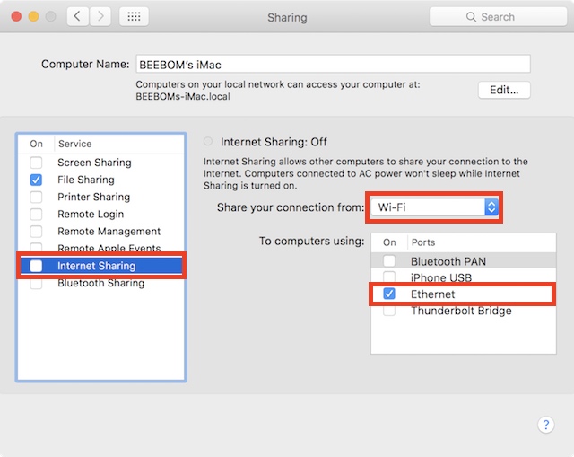 mac sharing internet wake for network access