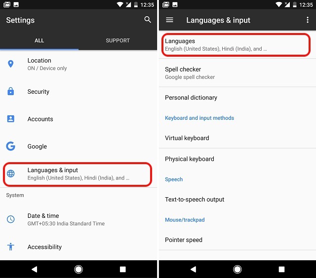 Android-Spracheinstellungen