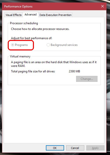 Windows 10 Advanced Performance Options