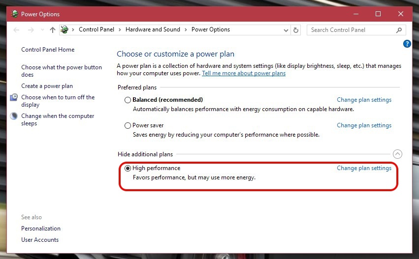 Planos de energia do Windows 10