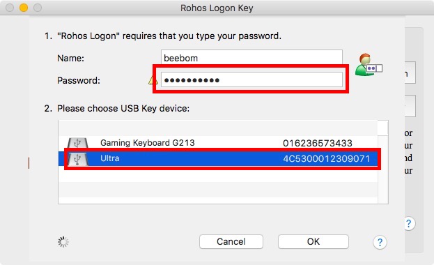 Passwort eingeben USB-Laufwerk auswählen