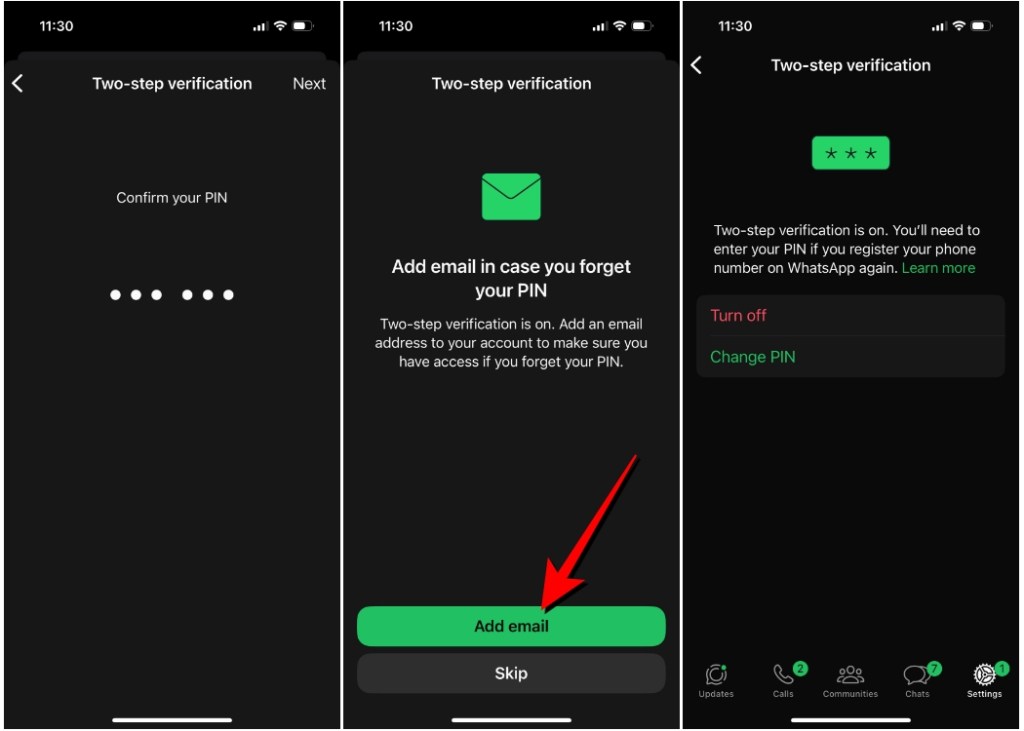 Add email to WhatsApp Two-step verification