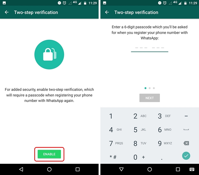Enable WhatsApp two step verification