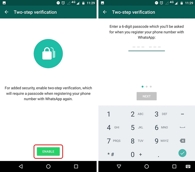 Abilita la verifica in due passaggi di WhatsApp