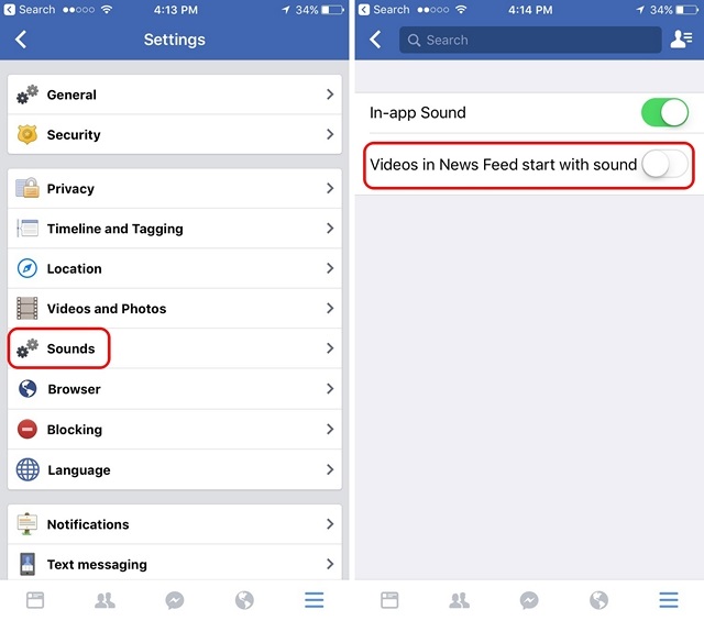 Stoppen Sie Facebook Autoplay Sound iOS