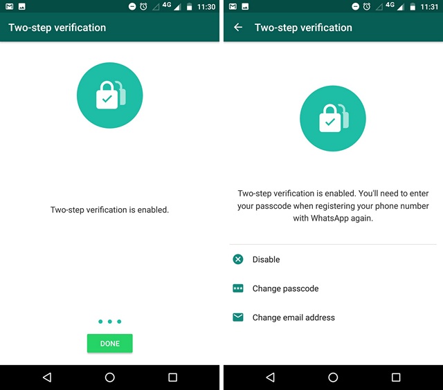 Verifica in due passaggi di WhatsApp abilitata