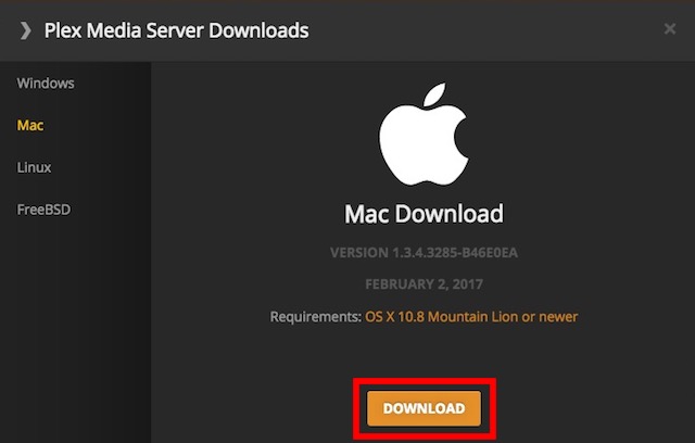 download plex server for your operating system