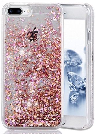 Cover in silicone per iPhone 7 Plus trasparente cuore glitter con strass colore: rosa+ 1 x pennino motivo decorativo: amore slim 