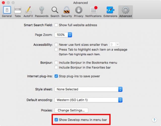 safari advanced preferences