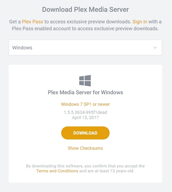 plex media server download for windows server