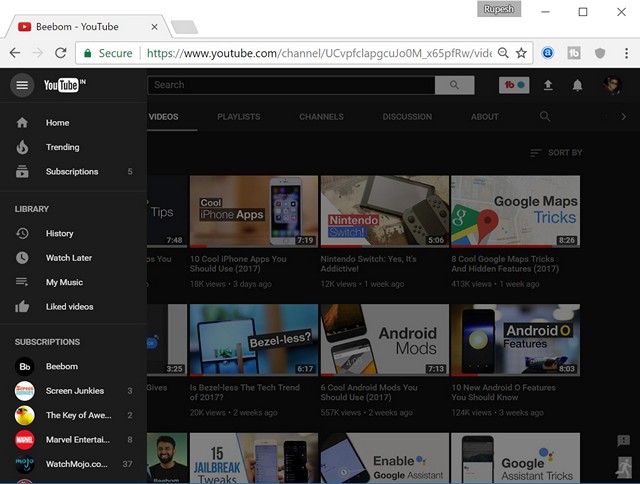 YouTube Dark Mode Chrome