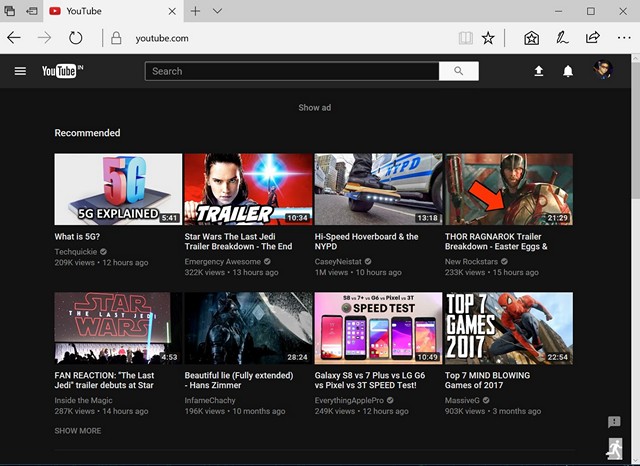 YouTube Dark Mode Edge