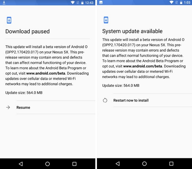 Android O Beta UPdate Download