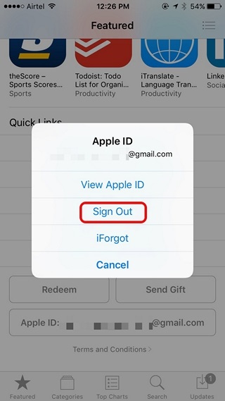 App Store Signout