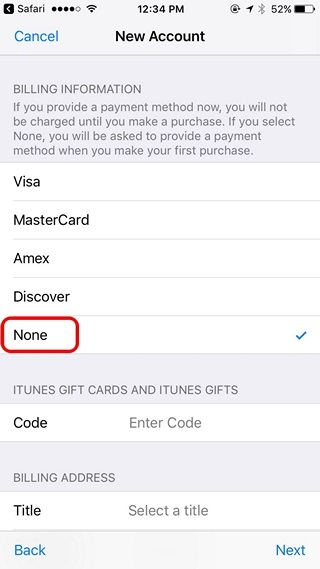Apple ID Payment Method