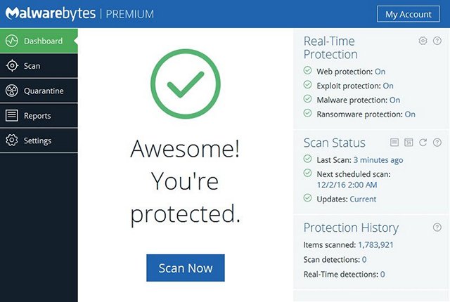 Ferramenta anti-ransomware Malwarebytes 3