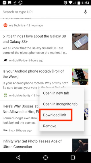 Download-Webseite zum Offline-Lesen von Artikelvorschlägen Chrome Android