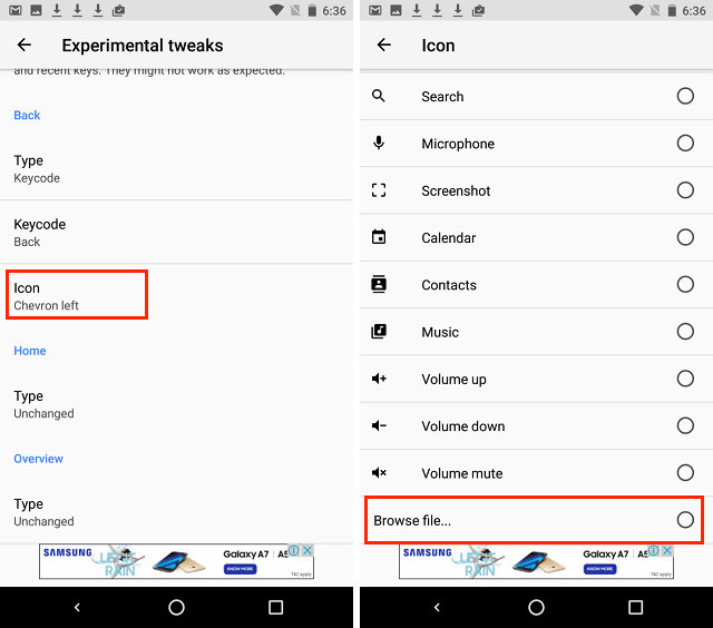 Como definir ícones da barra de navegação personalizada no Android (sem raiz)