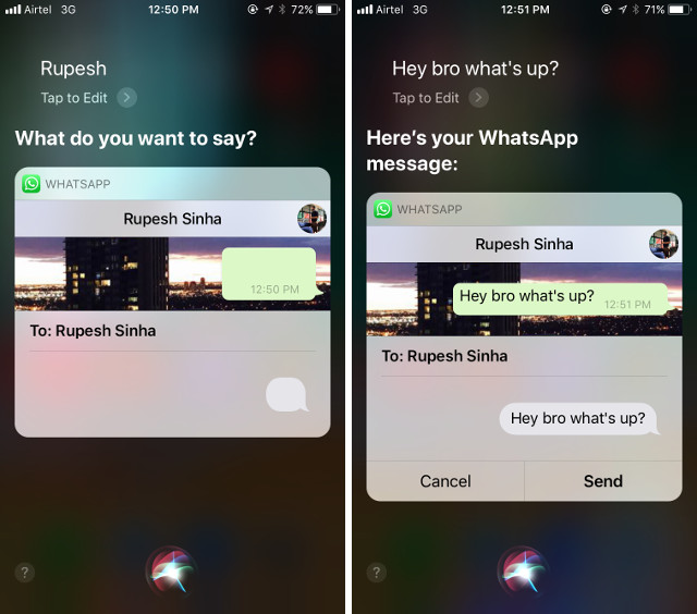 Sending WhatsApp via Siri