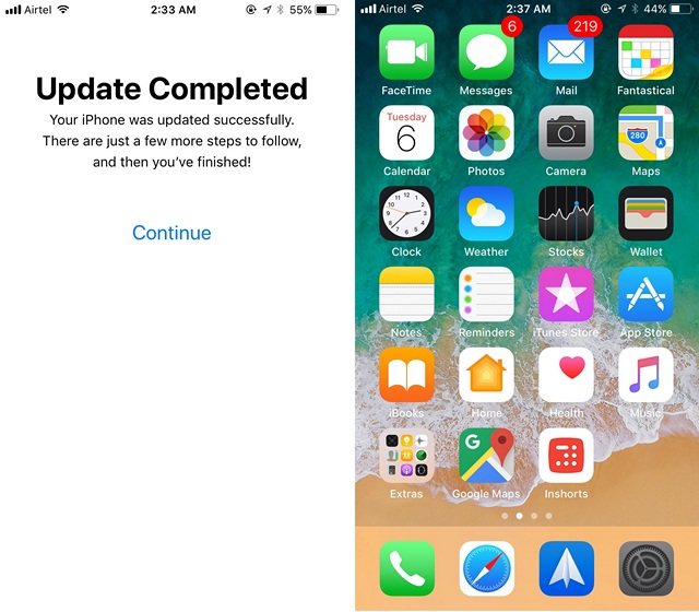 Aggiornamento iOS 11 completato