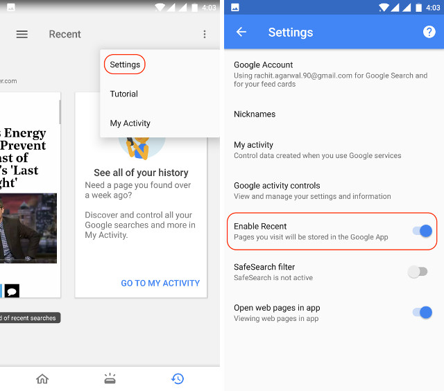 How to Disable Recents Cards in Google Now or Google App | Beebom