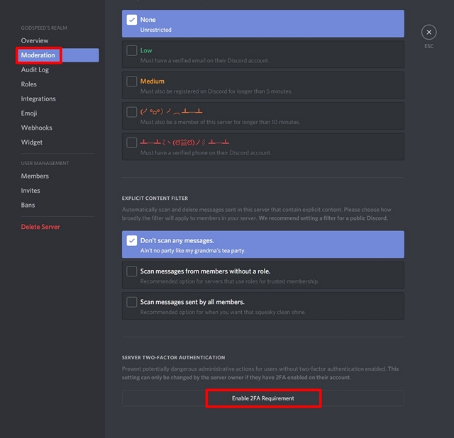 Discord Sunucunuzda İki Faktörlü Kimlik Doğrulamayı Etkinleştirme