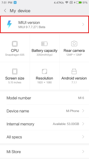 MIUI 9 About
