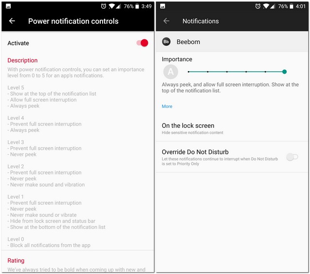 Power Notification Controls