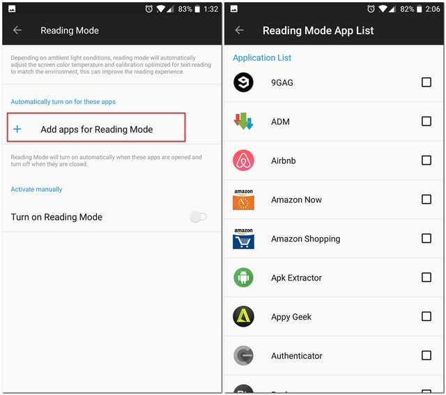 Select Apps for Reading Mode