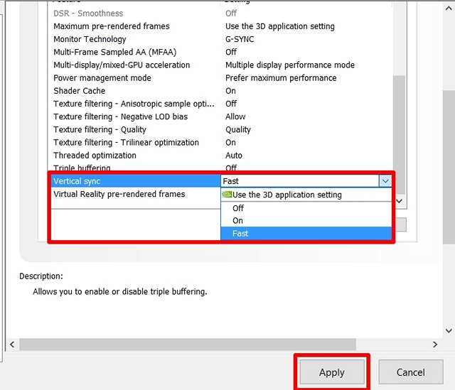 nvidia control panel vsync