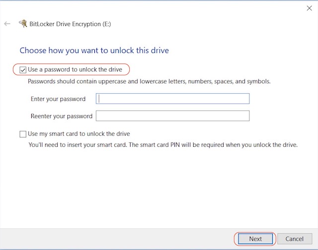 Setting password. BITLOCKER задать пароль.