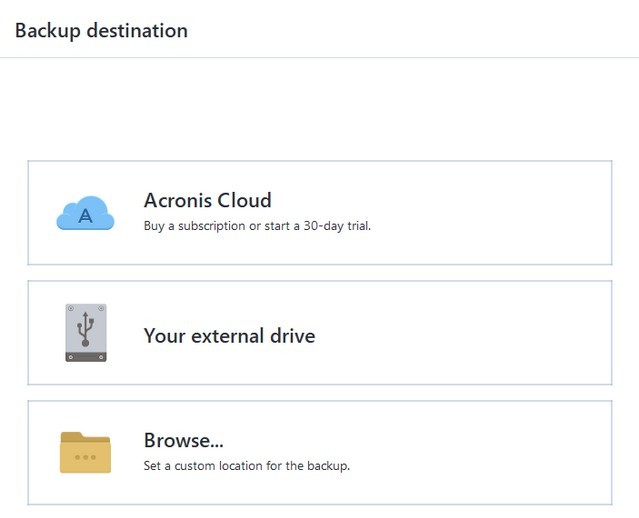 Acronis Backup Destination