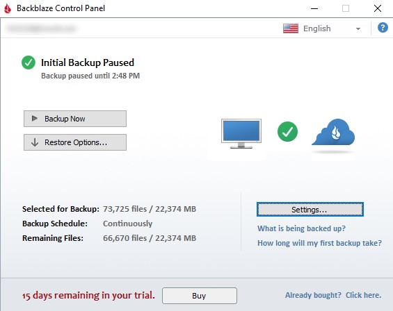 Backblaze Control Panel