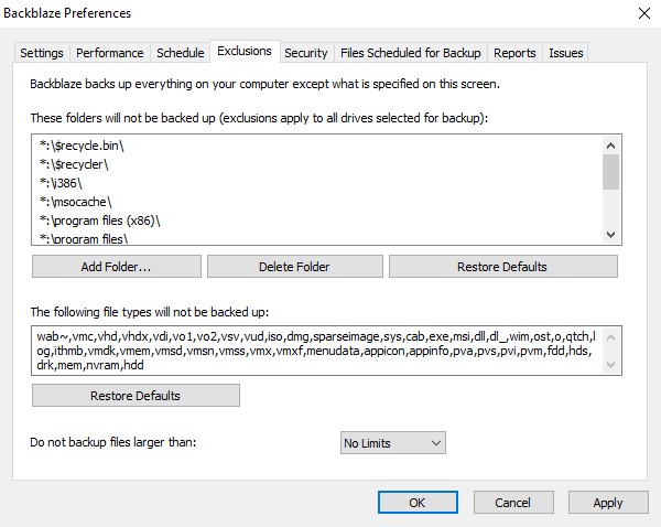 Backblaze Preferences