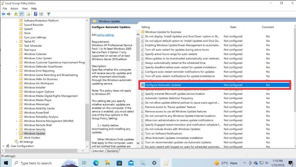 Configure automatic updates in group policy