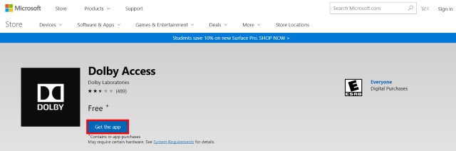 Dolby Access Windows Store na Web