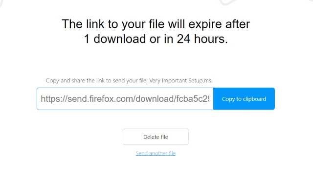 Firefox Send File Uploaded
