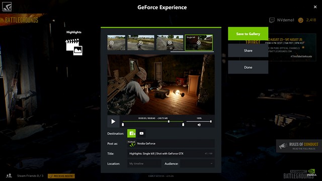 GeForce Experience showcasing the Highlights