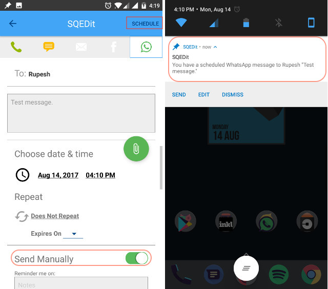 can u schedule a message on whatsapp android